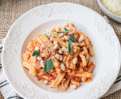 Creamy White Bean, Tomato, and Sage Pasta